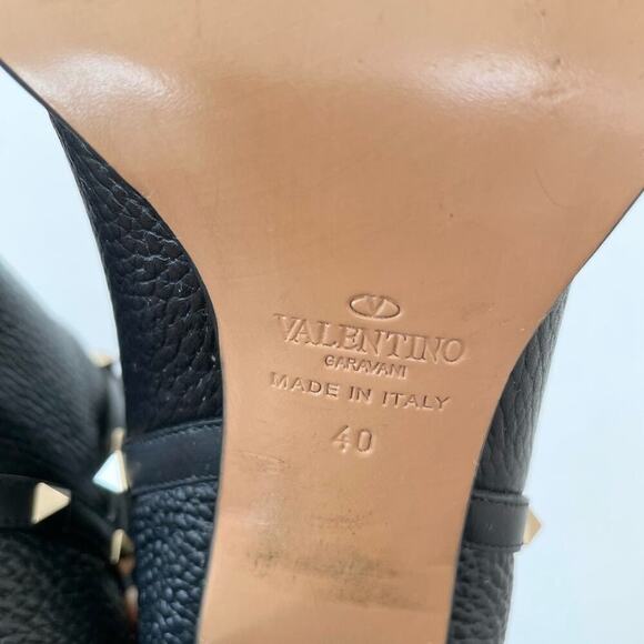 Valentino Garavani Black grained leather rockstud block heel ankle boots EU 40 - Picture 5 of 9